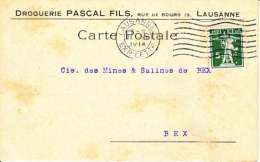 PERFORE SUR CARTE - MAISON " DROGUERIE DU LION-D´OR,PASCAL FILS - LAUSANNE - 1914-(2) - Perforadas