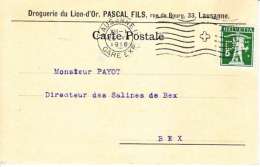 PERFORE SUR CARTE - MAISON " DROGUERIE DU LION-D´OR,PASCAL FILS - LAUSANNE - 1916-(4) - Perforadas