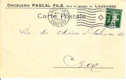 PERFORE SUR CARTE - MAISON " DROGUERIE DU LION-D´OR,PASCAL FILS - LAUSANNE - 1916-(8) - Perforadas