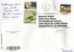 Lettre Recommandée D´Athènes, Avec Haute Faciale En Euro (OiseauTarin Des Aulnes,etc) Adressée ANDORRE - Cartas & Documentos