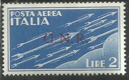 ITALIA REPUBBLICA SOCIALE RSI 1944 GNR BRESCIA POSTA AEREA AIR MAIL LIRE 2 MNH BEN CENTRATO FIRMATO SIGNED - Posta Aerea