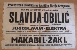 PLAKAT, POSTER, FOOTBALL MATCH SLAVIJA(OSIJEK) : OBILIC(V. BECKEREK - ZRENJANIN) KINGDOM OF YUGOSLAVIA 1931 - Otros & Sin Clasificación