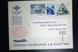 Netherlands: Mac Robertson Air Race UIVER PH.AJU Haarlem Vlagstempel Amsterdam London Sydney  Vlieg Hol 98  1934 - Storia Postale