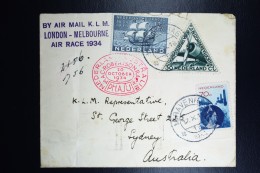 Netherlands: Mac Robertson Air Race UIVER PH.AJU Den Haag London Sydney  Vlieg Hol 98  1934 - Storia Postale