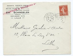 1525 - Lettre 1910 Em SCHINDELER Et GULDBERG Sachet Boite Cachet Comines - 1877-1920: Semi Modern Period
