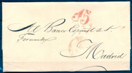 1850 , PONTEVEDRA , CARTA CIRCULADA ENTRE TUY Y MADRID , PORTEO " 15 "  , BAEZA EN ROJO , LLEGADA - ...-1850 Préphilatélie