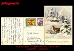 EUROPA. AUSTRIA. ENTEROS POSTALES. TARJETA POSTAL CIRCULADA 1961. AUSTRIA-ALEMANIA. T.P. DE AÑO NUEVO. HERÁLDICA - Other & Unclassified