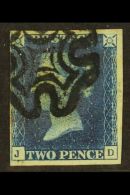 1840 2d Deep Full Blue 'JD' Plate 2, SG 4, Fine Used With 4 Good To Close Margins And Black Maltese Cross Cancel.... - Andere & Zonder Classificatie