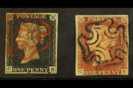 1840 - 1841 MATCHED PAIR 1840 1d Black "CB" Plate 2, 1841 1d Red-brown "CB" Plate 2, Lovely Matched Pair Of Black... - Andere & Zonder Classificatie