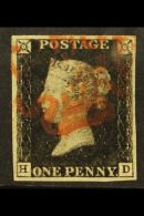 1840 1d Black 'HD' Plate 5, SG 2, 4 Good To Large Margins And Red Maltese Cross Postmark. For More Images, Please... - Non Classés