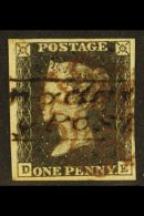 1840 1d Black 'DE' Plate 1a With Large Part Framed "Abingdon / Penny Post" Handstamp In Black & Neat Red... - Unclassified
