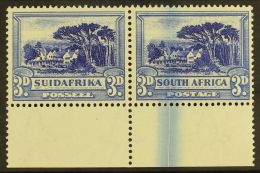 UNION VARIETY 1930-44 3d Blue, Watermark Inverted, Lower Marginal Example With LARGE INK FLAW Across Margin And... - Unclassified