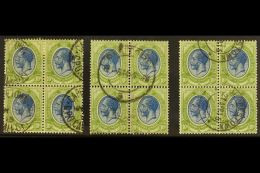 1913-24 10s Deep Blue & Olive-green, SG 16, Three, FINE USED BLOCKS OF FOUR (3 Blocks). For More Images,... - Non Classificati