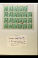 1946 1d Green Peace Issue (SG 215) Never Hinged Mint Marginal Block Of 23 Stamps With Patched-in Stamp At Row 4/3... - Samoa
