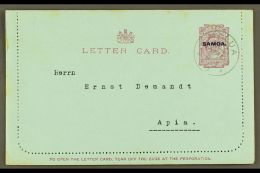 1915 (8 Mar) One Penny Dull Claret On Blue (note Along Bottom 94mm Long) LETTER CARD, H&G 1a, Very Fine With... - Samoa
