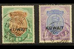 1923-24 1r Brown & Green And 5r Ultramarine & Violet Overprints, SG 12 & 14, Fine Used With "Kuwait... - Koweït