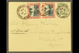 1906 (Jan 9) Envelope To Spain Bearing ½d Arms & 1d Falls Pair, Tied By Fine "STREET LETTER BOX... - Jamaïque (...-1961)