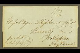 1849 (Dec) Stampless Cover To Beverley, England With Manuscript "1/2"; On Reverse Montego Bay Cds Plus Transits... - Giamaica (...-1961)