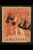 TUSCANY 1857 1cr Carmine, Wmk Wavy Lines, Sass12, Superb Used With Deep Colour And Large Margins All Round, Neat... - Non Classificati