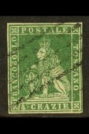 TUSCANY 1851 4c Deep Green On Grey, Sass 6,  Very Fine Used With 4 Clear To Good Margins & Neat Cancel. Cat... - Zonder Classificatie