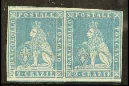 TUSCANY 1851 2cr Blue On Grey, Sass 5, Mint Pair, Without Gum, Close To Large Margins And Lovely Bright Colour.... - Zonder Classificatie