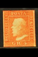 SICILY 1859 5g Vermilion, Plate II Sassone 11, Mint With Four Margins And Part Original Gum, With 2012 Sorani... - Zonder Classificatie