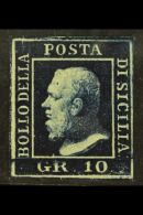 SICILY 1859 10gr Intense Blue, Sass 12, Fresh Mint With Original Gum, With Clear Margins All Round. Tiny Split At... - Unclassified