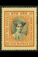 INDORE 1927 5r Black And Brown-orange, Maharaja Yeshwant, SG 32, Superb Well Centred Mint. For More Images, Please... - Andere & Zonder Classificatie