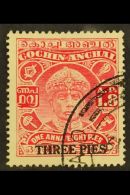 COCHIN 1942 3p On 1a 8p Carmine, Rama Varma III, Recess, SG 75, Superb Used. Scarce Stamp. For More Images, Please... - Other & Unclassified
