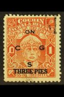 COCHIN - OFFICIALS 3p On 1a Brown - Orange, Perf 11, Rama Varma III, SG O67b, Very Fine Used. For More Images,... - Andere & Zonder Classificatie
