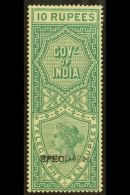 TELEGRAPH 1890 Whole 10r Blue Green, "SPECIMEN" Opt'd, SG T49s, Mint For More Images, Please Visit... - Other & Unclassified