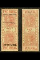 TELEGRAPH 1869-78 Whole 2a Maroon & 2a "SPECIMEN" Opt'd, SG T4/T4s, Mint (2 Stamps) For More Images, Please... - Andere & Zonder Classificatie