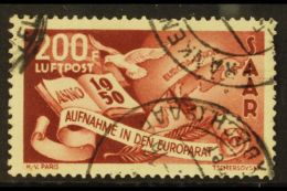 1950 200f Brown Lake Air Council Of Europe (Michel 298, SG 295), Used, One Missing Perf, Fresh, Expertized C.Ney... - Altri & Non Classificati
