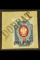 ESTONIA - DORPAT 1918 40pf On 20k Carmine & Blue, Mi 2, SG 2, Very Fine Used On Piece With Straight Line... - Andere & Zonder Classificatie