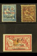 CASTELLORIZO 1920 "O.N.F." On French Levant Mint Group Comprising 1pi On 25c (Yvert 21), 30c (G.C. Paper, Yvert... - Andere & Zonder Classificatie