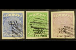 1876-77 Laid Paper Monogram Overprint Set IMPERFORATE TRIAL PRINTINGS (as SG 31/33) Each With 'by Favour' Barred... - Fiji (...-1970)