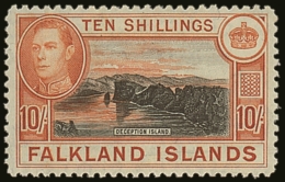 1938-50 10s Black And Orange-brown, SG 162, Very Fine Mint. For More Images, Please Visit... - Falkland Islands