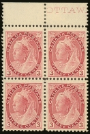 1898 3c Rose-carmine, Queen Victoria "Numeral" Type,  SG 156, (Uni 78)  Upper Marginal Block Of Four, Very Fine... - Andere & Zonder Classificatie