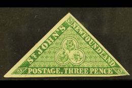1857-64 3d Yellowish Green Triangle, SG 3, Unused No Gum With 3 Close To Very Large Margins. Fresh And Attractive... - Andere & Zonder Classificatie