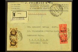 ERITREA 1945 Commercial Reg'd Cover To India, Franked 1d X2, 2½d X4 (on Reverse) And 1s Pair, SG M11, M13... - Africa Orientale Italiana