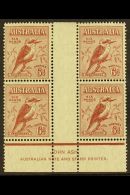 1932 6d Red Brown Kookaburra, SG 146, NHM Gutter Block Of 4 With John Ash Imprint. For More Images, Please Visit... - Other & Unclassified