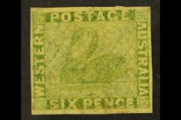 WESTERN AUSTRALIA 1860-64 6d Sage- Green Imperf., SG 28, Very Fine Mint Large Part OG With 3 Large Neat Margins.... - Other & Unclassified