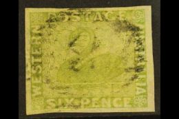 WESTERN AUSTRALIA 1860 6d Sage- Green, SG 28, Used With 4 Huge Margins, Extensively Repaired At Left. Great... - Andere & Zonder Classificatie