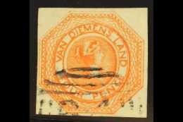 TASMANIA 1853 4d Bright Orange Plate II (earliest Impression), SG 10, SUPERB USED Choice Finest Quality Example... - Other & Unclassified