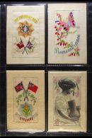 WORLD WAR I SILK POSTCARDS Attractive Group Including Two Cheshire Regiment, And "HANDS ACROSS THE SEA / R.M.S.... - Autres & Non Classés