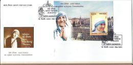 Saint Mother Teresa India  First Day Cover  With Mother Teresa Miniature Sheet, Inde, India - Madre Teresa