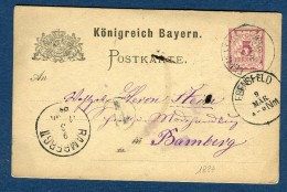 Allemagne - Entier Postal De Ebensfeld Pour Bamberg En 1884  Réf S 285 - Postal  Stationery