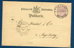 Allemagne - Entier Postal De Stuttgart Pour Augsburg En 1877 -  Réf S 293 - Cartes Postales