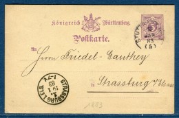 Allemagne - Entier Postal De Stuttgart Pour Strasbourg En 1883   Réf S 296 - Cartes Postales