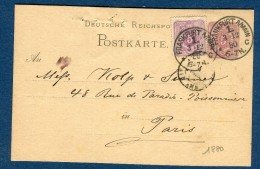 Allemagne - Entier Postal + Complément De Frankfurt Pour Paris En 1880 -  Réf S 307 - Briefkaarten